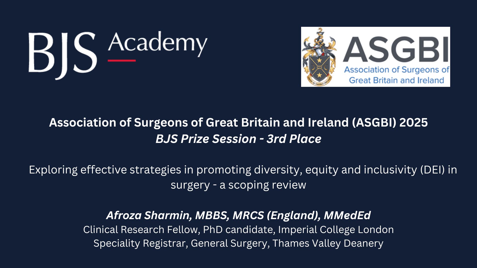 2025 ASGBI BJS Prize Session: Exploring effective strategies in promoting diversity, equity and inclusivity (DEI) in surgery - a scoping review