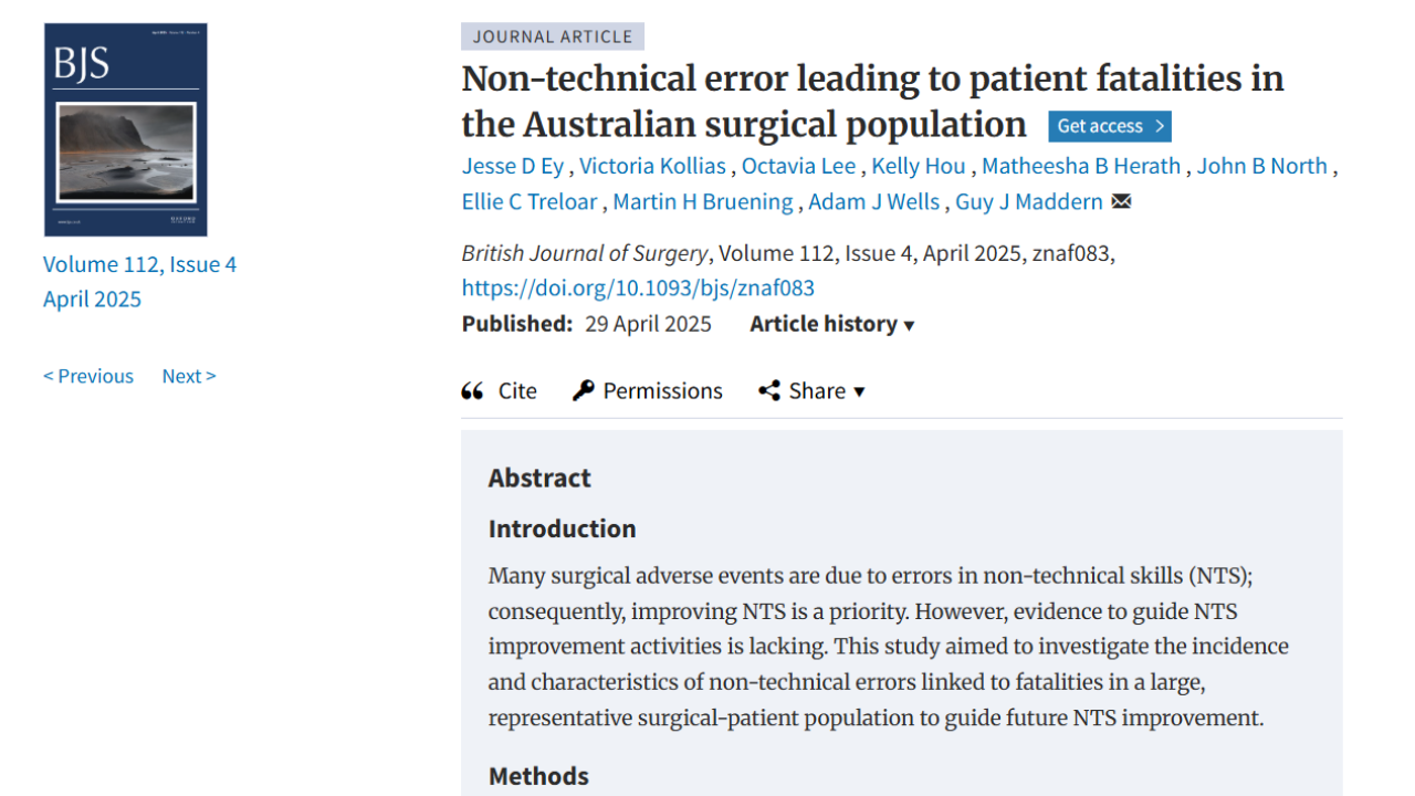 Non-technical error leading to patient mortality in the Australian surgical population