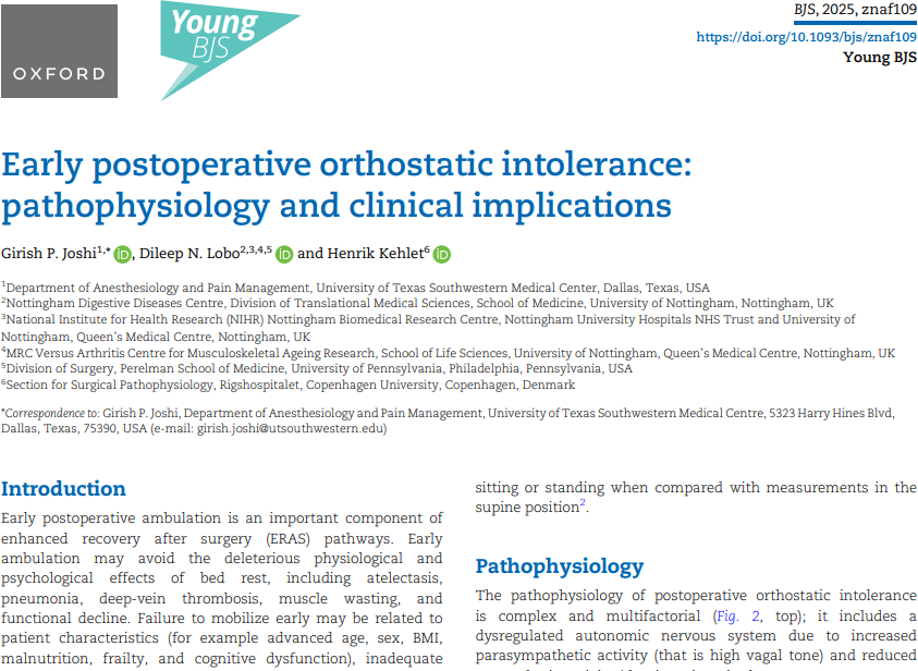 Early postoperative orthostatic intolerance: pathophysiology and clinical implications