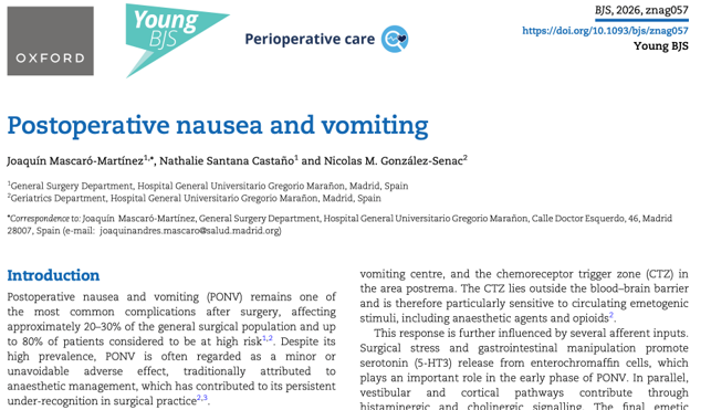 Postoperative nausea and vomiting