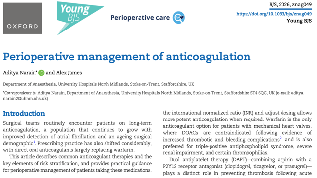 Perioperative management of anticoagulation
