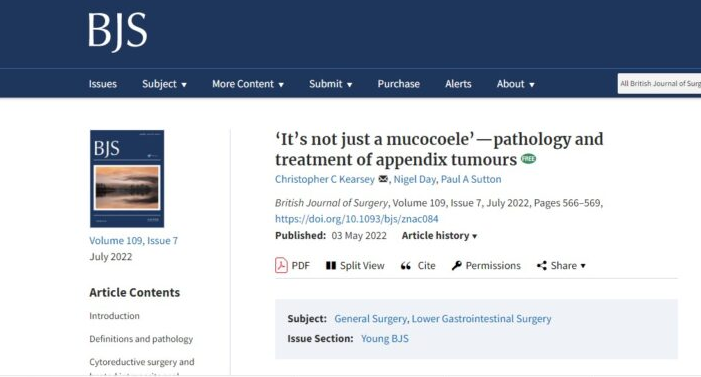 “It’s not just a mucocoele” – pathlogy and treatment of appendix tumours.